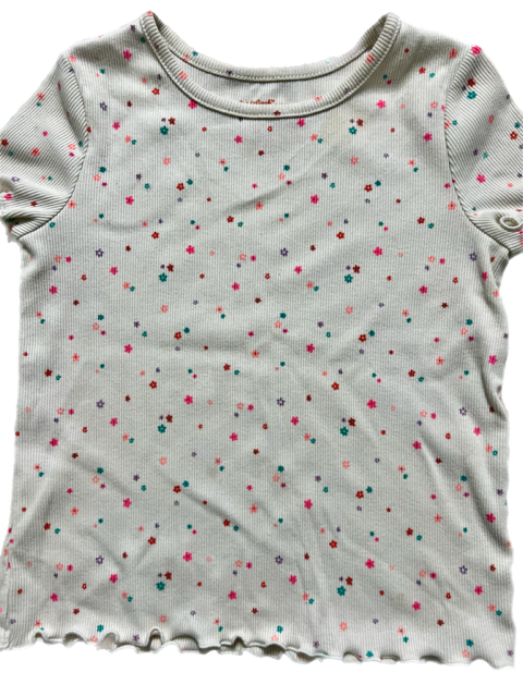 Girls Flower Ribbed Tshirt