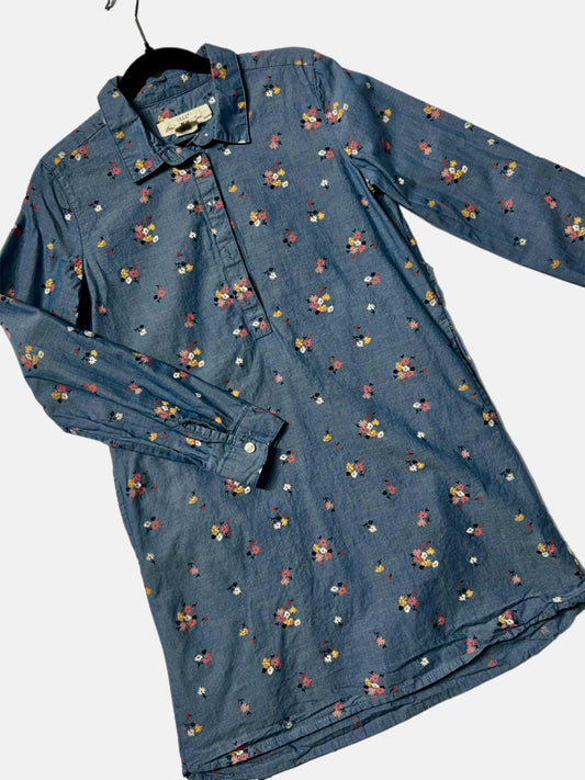 Girls Floral Long Sleeve Denim Dress