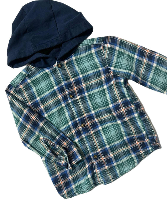 Boys Green Plaid Button-Up