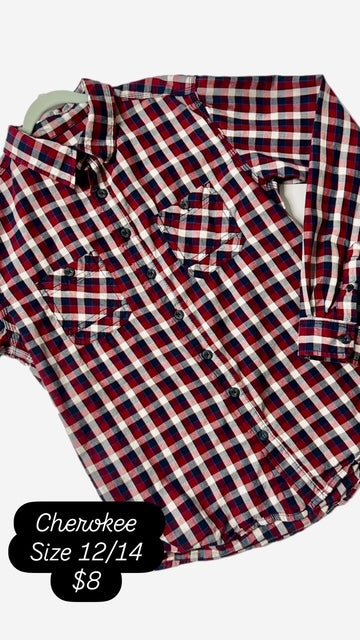Boys Red, White, Blue Plaid Shirt