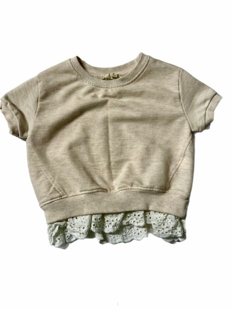 Cream Short Sleeve Top with Ruffles