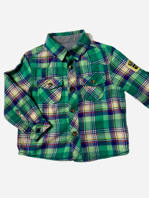 Boys Green Plaid Longsleeve