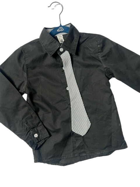 Boys Black Button Up with Tie