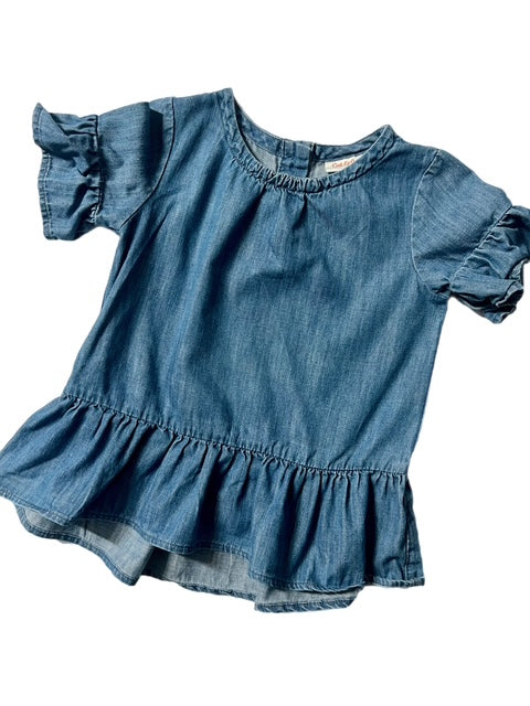 Girls Denim Ruffled Short Sleeve Top