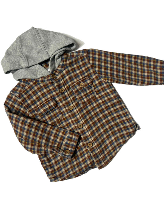 Boys Blue/Brown Checkered Button Up